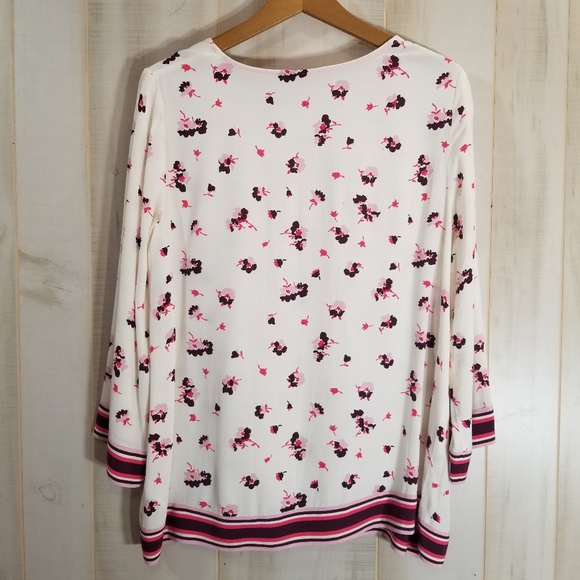 Joules White Pink Floral 3/4 Sleeve Top Size 8 - Picture 4 of 6